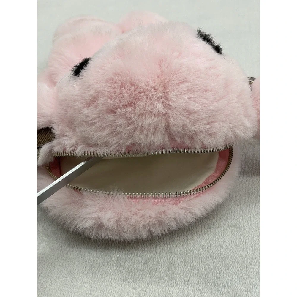 Pink Plush Bunny Rabbit Bag Purse with Gold Chain – Faux Fur – 13